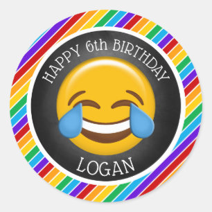 Pegatina Redonda Fiesta de cumpleaños de la Emoji Cuta