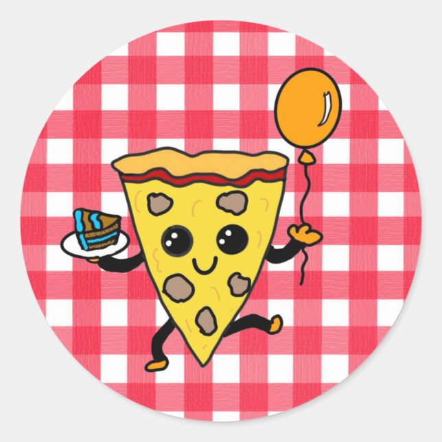 Pegatina Redonda Fiesta de cumpleaños de la pizza bailarina o salón (Anverso)