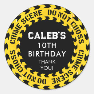 Pegatina Redonda fiesta de cumpleaños de la policía escena del crim