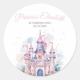 Pegatina Redonda fiesta de cumpleaños de la princesa, cumpleaños de