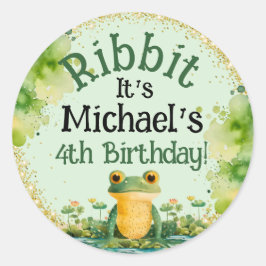 Pegatina Redonda Fiesta de cumpleaños de la Rana Cuta