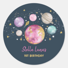 Pegatina Redonda Fiesta de cumpleaños de las chicas del espacio ext