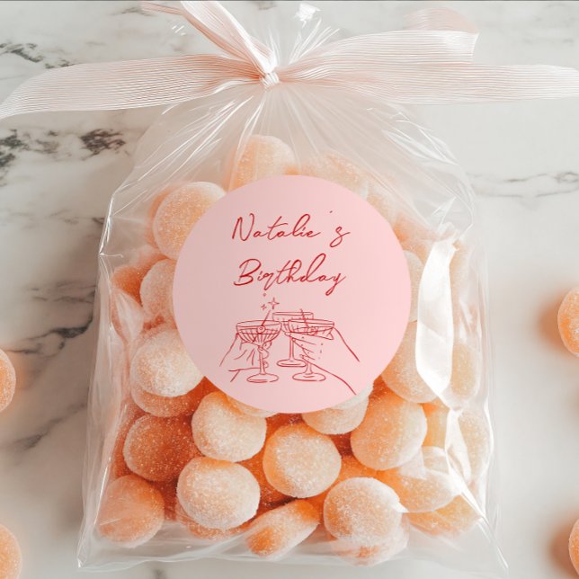 Pegatina Redonda Fiesta de cumpleaños de las gafas martinis rojas d (Subido por el creador)