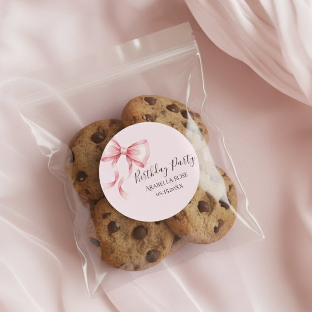 Pegatina Redonda Fiesta de Cumpleaños de Lazo Rosa Caprichoso (Subido por el creador)