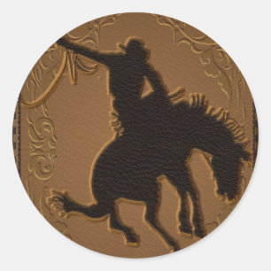 Pegatina Redonda Fiesta de cumpleaños de Leather Western Wild West