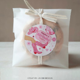 Pegatina Redonda Fiesta de cumpleaños de lechera rosada Vamos Chica