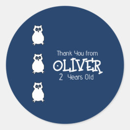 Pegatina Redonda Fiesta de cumpleaños de Lechuza Azul de medianoche