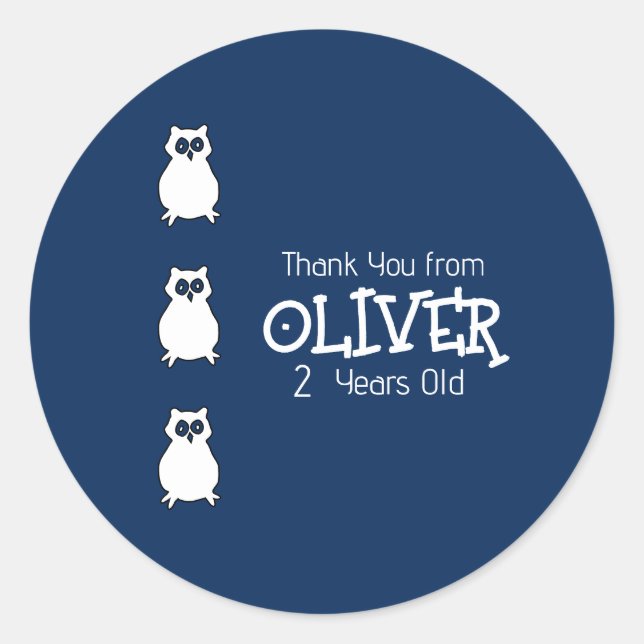 Pegatina Redonda Fiesta de cumpleaños de Lechuza Azul de medianoche (Anverso)