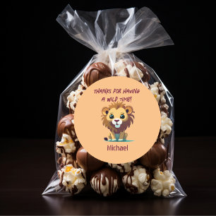 Pegatina Redonda Fiesta de cumpleaños de leones personalizada