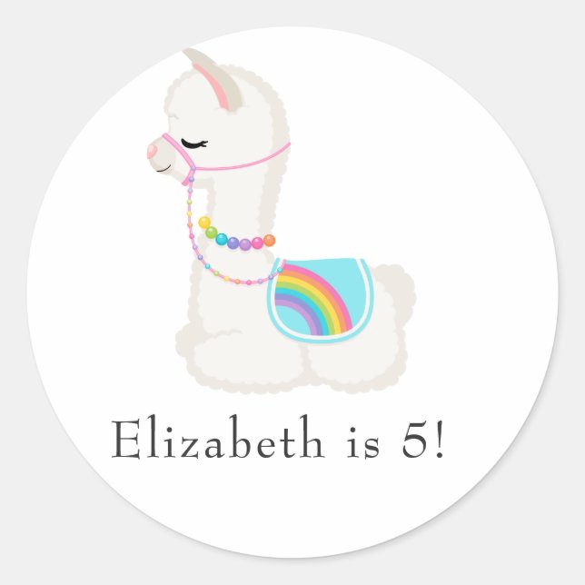 Pegatina Redonda Fiesta de cumpleaños de Llama (Anverso)