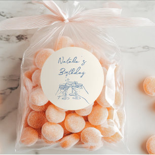 Pegatina Redonda Fiesta de cumpleaños de los Glasses Blue Martini d