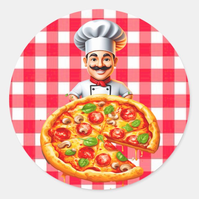 Pegatina Redonda Fiesta de cumpleaños de los niños de Pizza (Anverso)