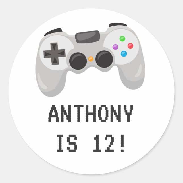 Pegatina Redonda Fiesta de cumpleaños de los videojuegos (Anverso)