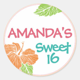 Pegatina Redonda Fiesta de cumpleaños de Luau, Isla de los Colores