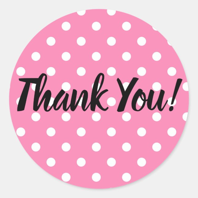 Pegatina Redonda Fiesta de Cumpleaños de Lunares Rosados y Blancos (Anverso)