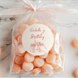 Pegatina Redonda Fiesta de cumpleaños de Martini Glasses con mano d