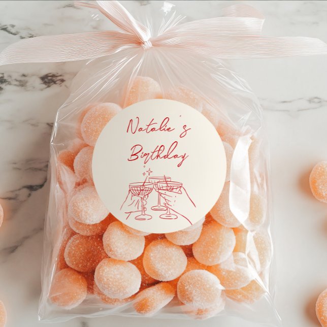 Pegatina Redonda Fiesta de cumpleaños de Martini Glasses con mano d (Subido por el creador)