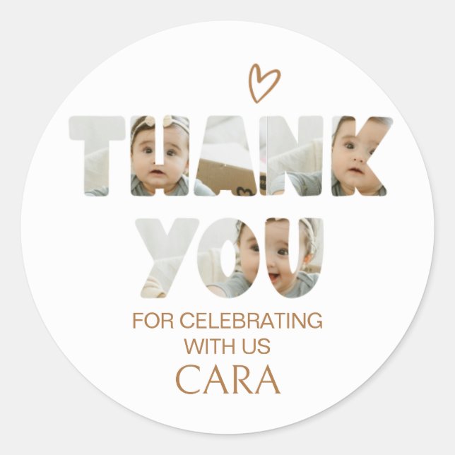 Pegatina Redonda Fiesta de cumpleaños de Miss Pequeña Fotos minimal (Anverso)