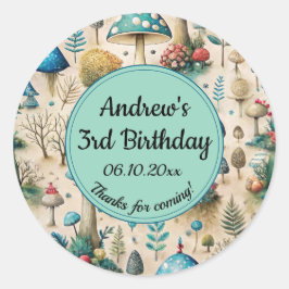 Pegatina Redonda Fiesta de cumpleaños de Mushrooms Fairyland
