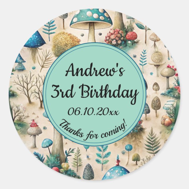 Pegatina Redonda Fiesta de cumpleaños de Mushrooms Fairyland (Anverso)