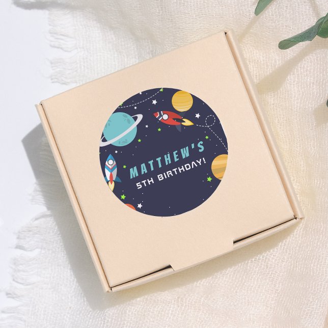 Pegatina Redonda Fiesta de cumpleaños de nave espacial del espacio  (Subido por el creador)