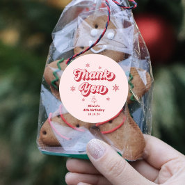 Pegatina Redonda Fiesta de cumpleaños de Navidades rosados