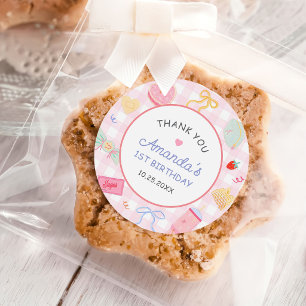 Pegatina Redonda Fiesta de Cumpleaños de Niña Bonita Dibujada a Man