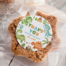 Pegatina Redonda Fiesta de Cumpleaños de Niño con Dinosaurio Lindo 