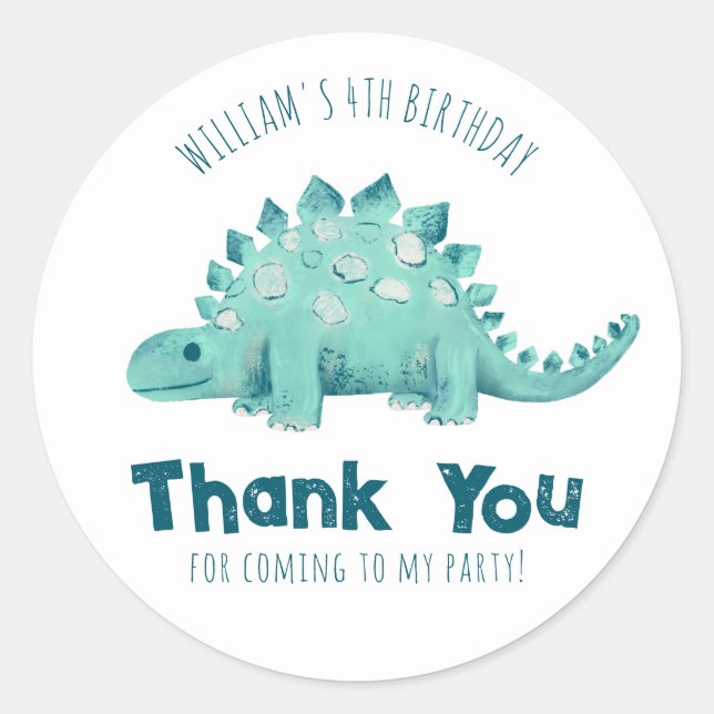 Pegatina Redonda Fiesta de cumpleaños de niños Dinosaurio Stegosaur (Anverso)