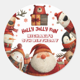 Pegatina Redonda Fiesta de cumpleaños de niños Navidades Cute Santa