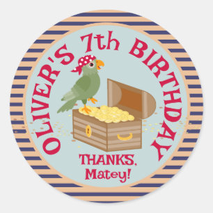 Pegatina Redonda Fiesta de cumpleaños de niños piratas