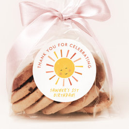 Pegatina Redonda Fiesta de cumpleaños de niños solares modernos gra