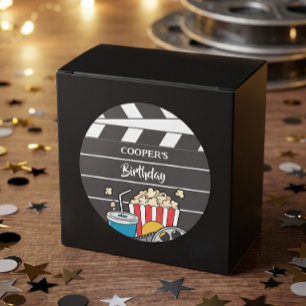 Pegatina Redonda Fiesta de cumpleaños de noche de cine para niños