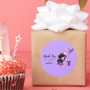 Pegatina Redonda Fiesta de cumpleaños de perros adorables y adorabl