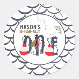 Pegatina Redonda Fiesta de cumpleaños de pesca de un aliado de O-Fi