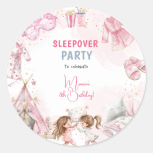 Pegatina Redonda Fiesta de cumpleaños de pijama para niños