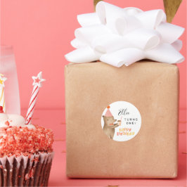 Pegatina Redonda Fiesta de cumpleaños de Pink Woodland