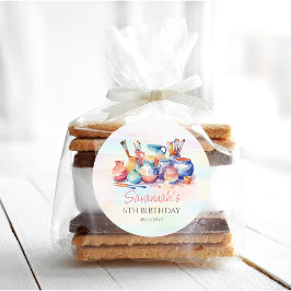 Pegatina Redonda Fiesta de cumpleaños de pintura de cerámica