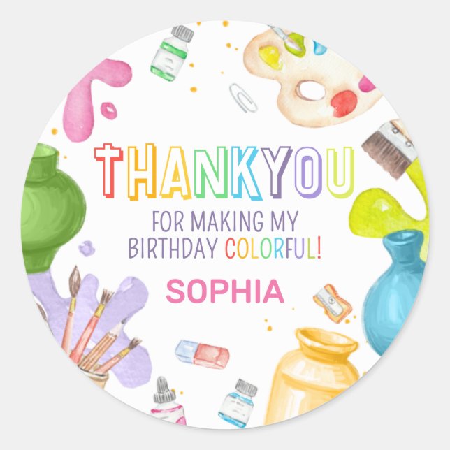 Pegatina Redonda Fiesta de cumpleaños de pintura de cerámica (Anverso)