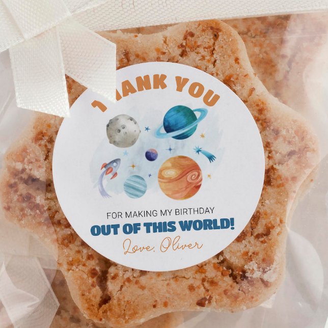 Pegatina Redonda Fiesta de cumpleaños de Planetas del Espacio Ultra (Subido por el creador)