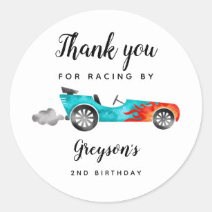 Pegatina Redonda Fiesta de cumpleaños de Race Car Boy