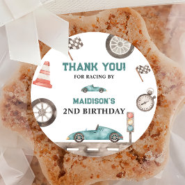 Pegatina Redonda Fiesta de cumpleaños de Race Car Boy