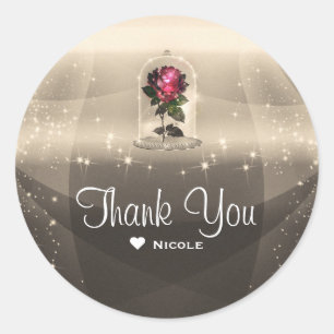 Pegatina Redonda Fiesta de Cumpleaños de Rosa Roja Mágica Encantada