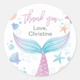 Pegatina Redonda Fiesta de cumpleaños de Sirena Gracias Pegatinas