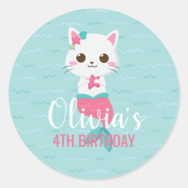 Pegatina Redonda Fiesta de cumpleaños de Sirena Kitty