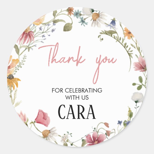 Pegatina Redonda Fiesta de cumpleaños de Spring Little Wildflower (Anverso)