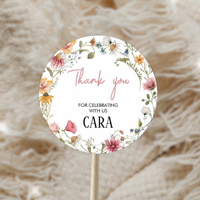 Pegatina Redonda Fiesta de cumpleaños de Spring Little Wildflower (Spring Little Wildflower Birthday Party Sticker)