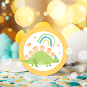Pegatina Redonda Fiesta de cumpleaños de Stegosaurus Dinosaur