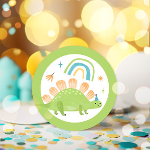 Pegatina Redonda Fiesta de cumpleaños de Stegosaurus Dinosaur