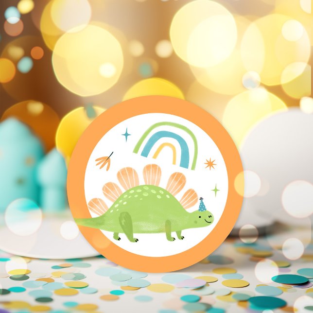 Pegatina Redonda Fiesta de cumpleaños de Stegosaurus Dinosaur (Subido por el creador)